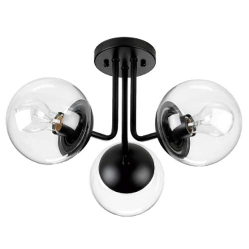 Eclipse 3-Light Semi-Flush Mount in Black with Clear Glass by Russell