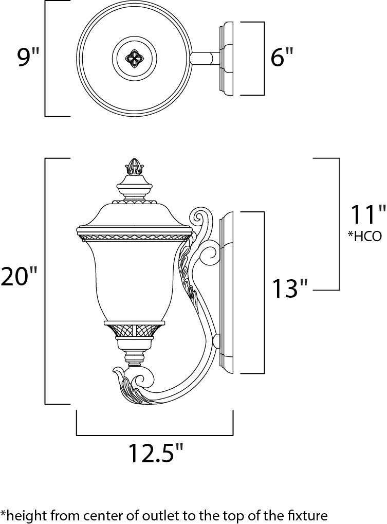 Carriage House DC Outdoor Wall Lantern dimensions diagram