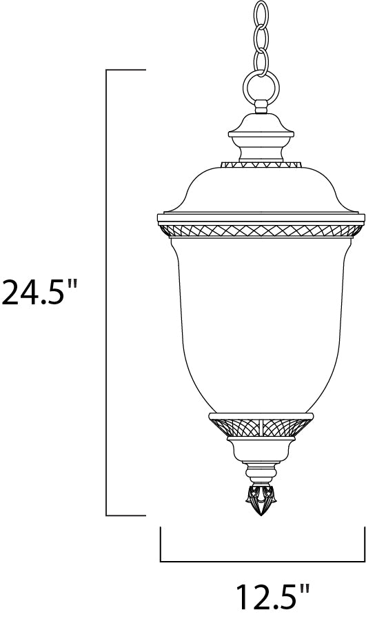 Carriage House DC 3-Light Outdoor Hanging Lantern dimensions diagram