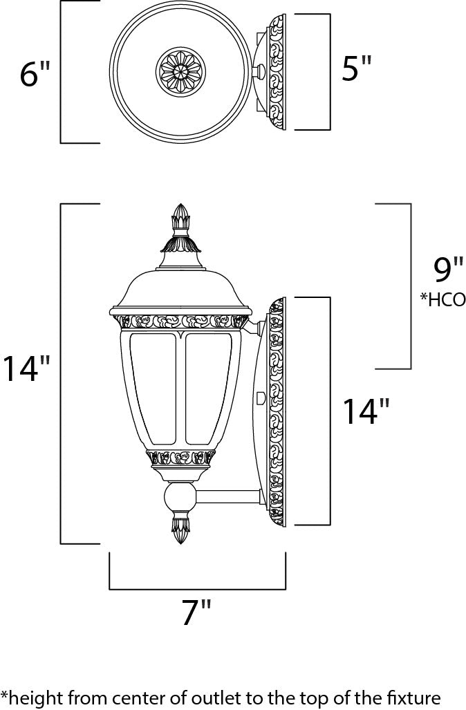 Knob Hill Cast Outdoor Wall Lantern dimensions diagram