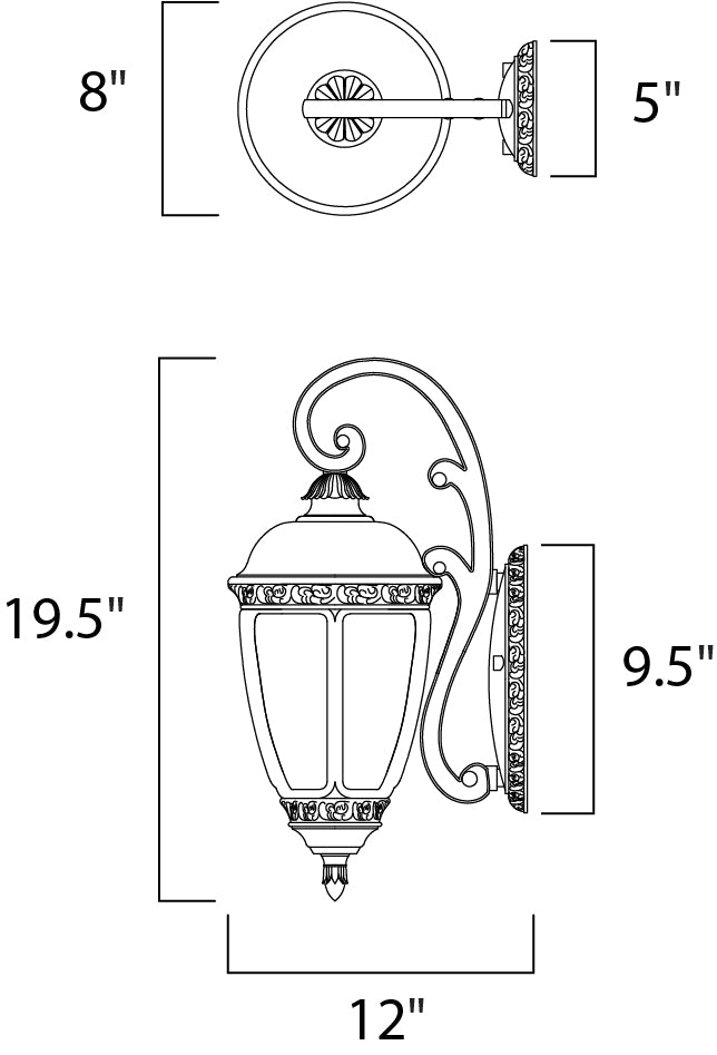 Knob Hill Cast Outdoor Wall Lantern dimensions diagram