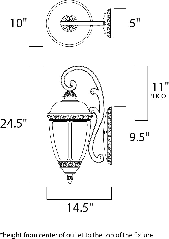 Knob Hill Cast Outdoor Wall Lantern dimensions diagram