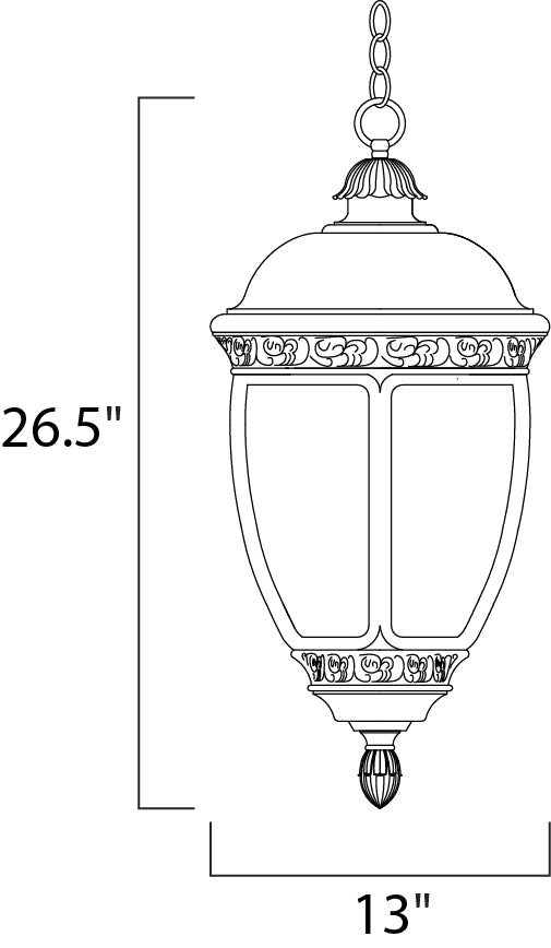 Knob Hill Cast 3-Light Outdoor Hanging Lantern dimensions diagram