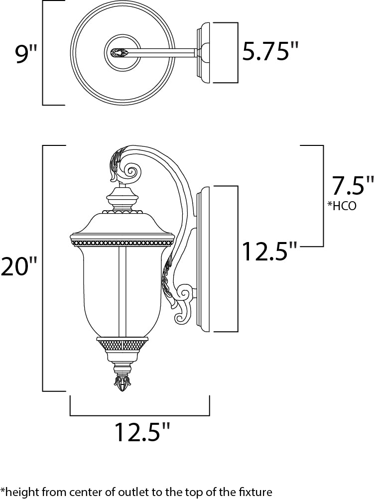 Carriage House DC Outdoor Wall Lantern dimensions diagram