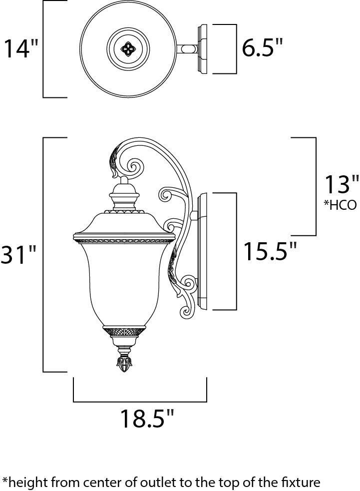 Carriage House DC Outdoor Wall Lantern dimensions diagram
