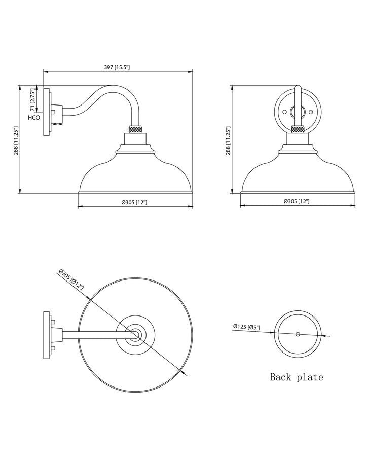 Granville 1-Light Outdoor Wall Sconce dimensions diagram