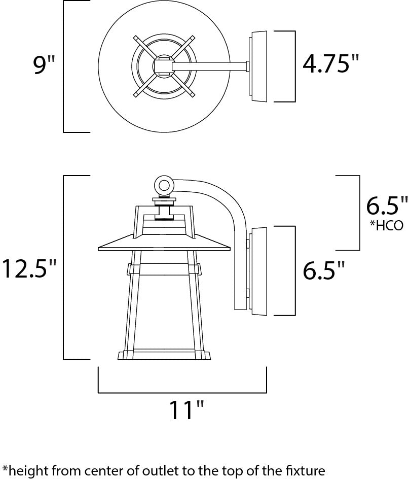 Calistoga 1-Light Outdoor Wall Lantern dimensions diagram