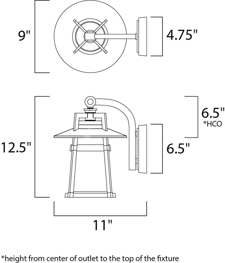 Calistoga 1-Light Outdoor Wall Lantern dimensions diagram