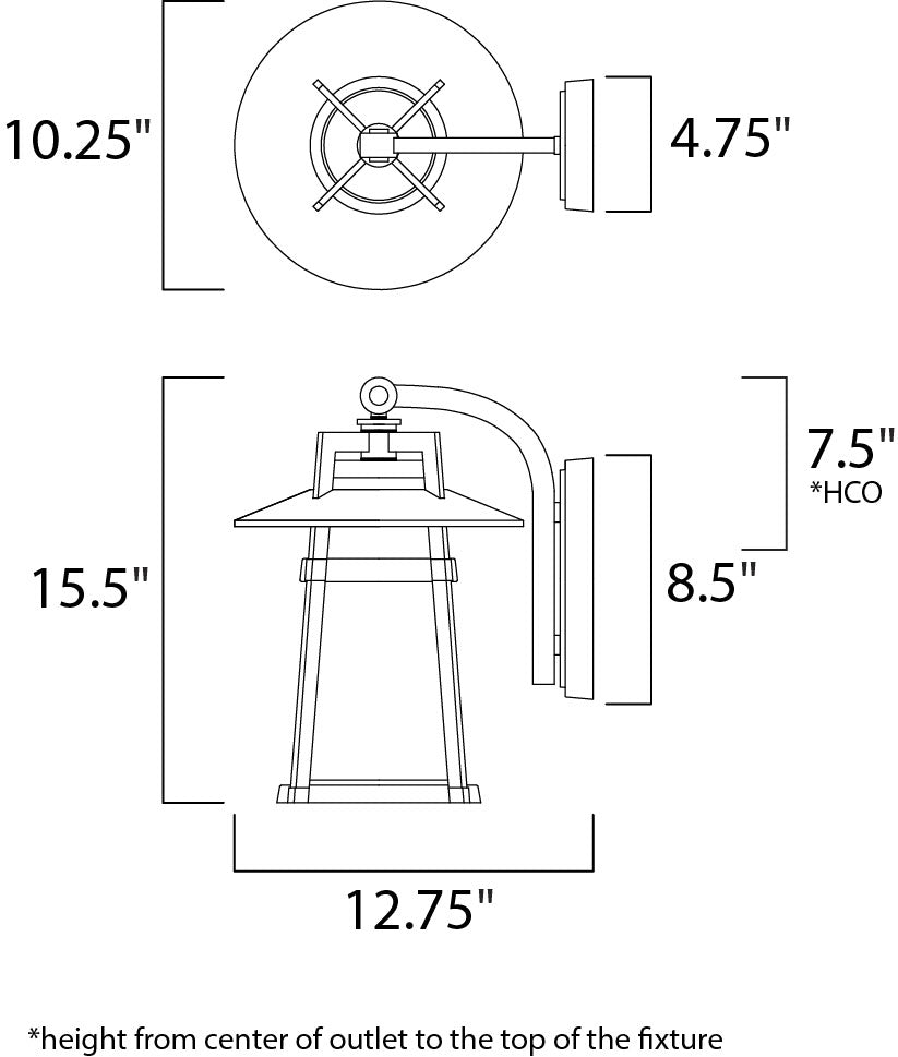 Calistoga 1-Light Outdoor Wall Lantern dimensions diagram