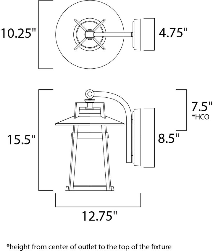 Calistoga 1-Light Outdoor Wall Lantern dimensions diagram