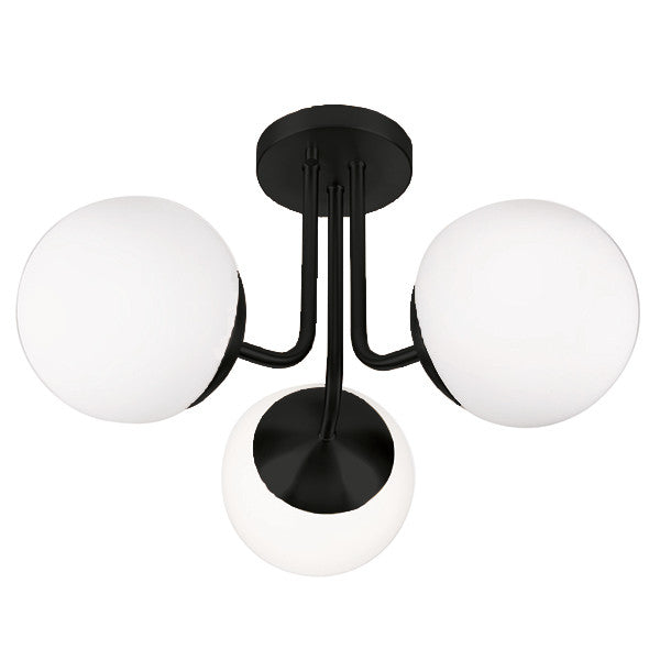 Eclipse 3-Light Semi-Flush Mount in Black with Opal Glass by Russell