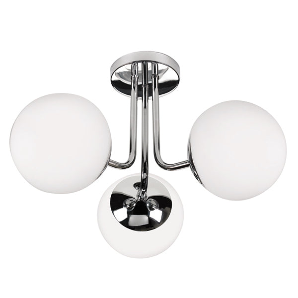 Eclipse 3-Light Semi-Flush Mount in Polished Chrome with Opal Glass by Russell