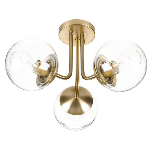 Eclipse 3-Light Semi-Flush Mount in Soft Gold with Clear Glass by Russell