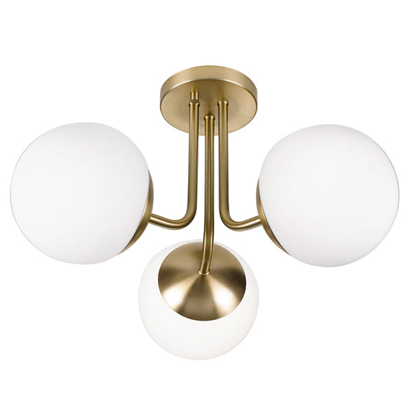 Eclipse 3-Light Semi-Flush Mount in Soft Gold with Opal Glass by Russell