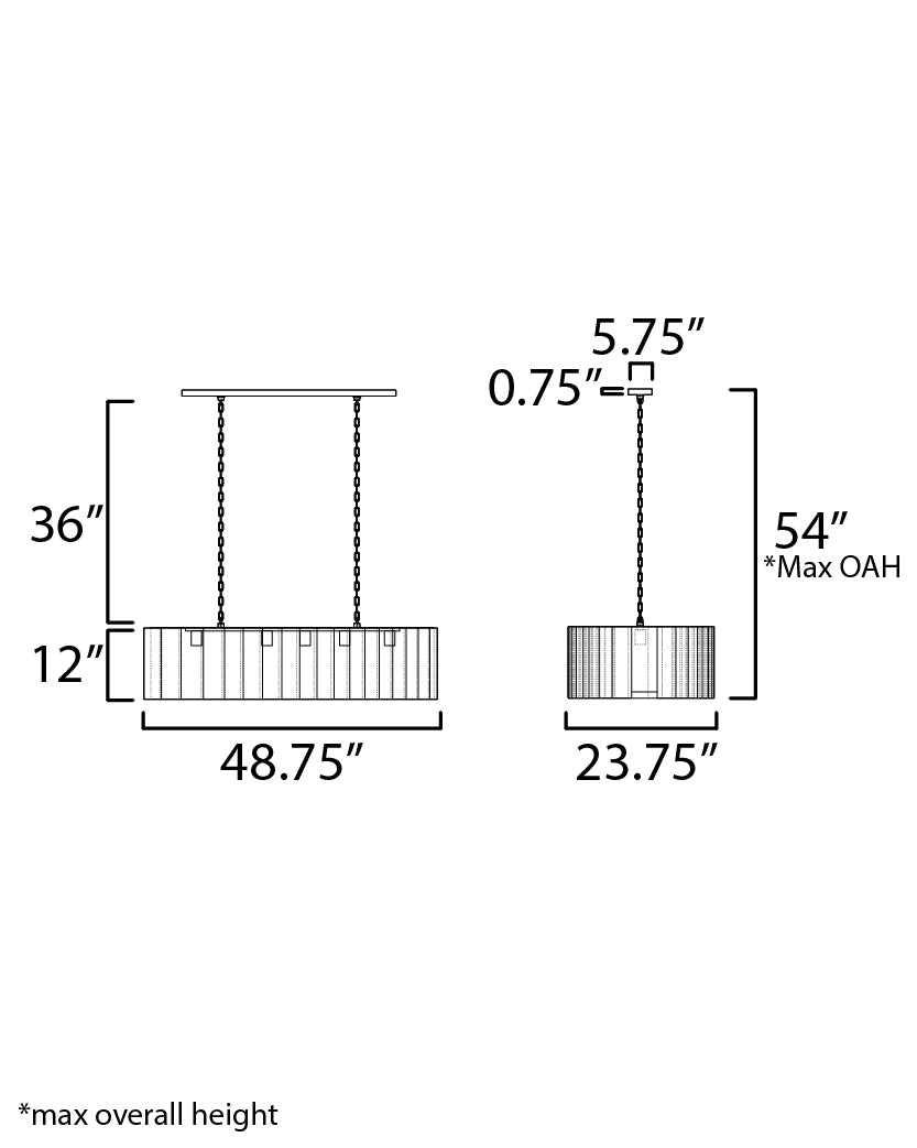 Allegra 5-Light Linear Pendant dimensions diagram