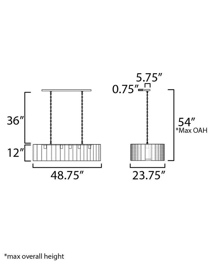 Allegra 5-Light Linear Pendant dimensions diagram