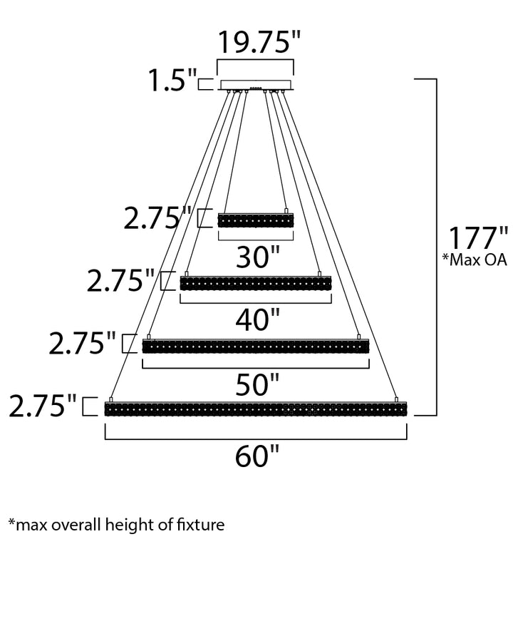 Eternity 4 Tier 60" LED Chandelier dimensions diagram