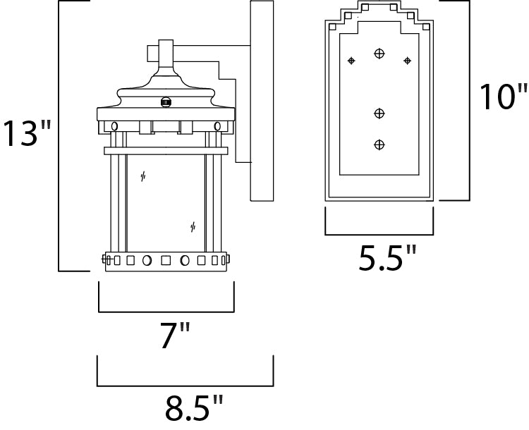 Santa Barbara VX Outdoor Wall Lantern dimensions diagram