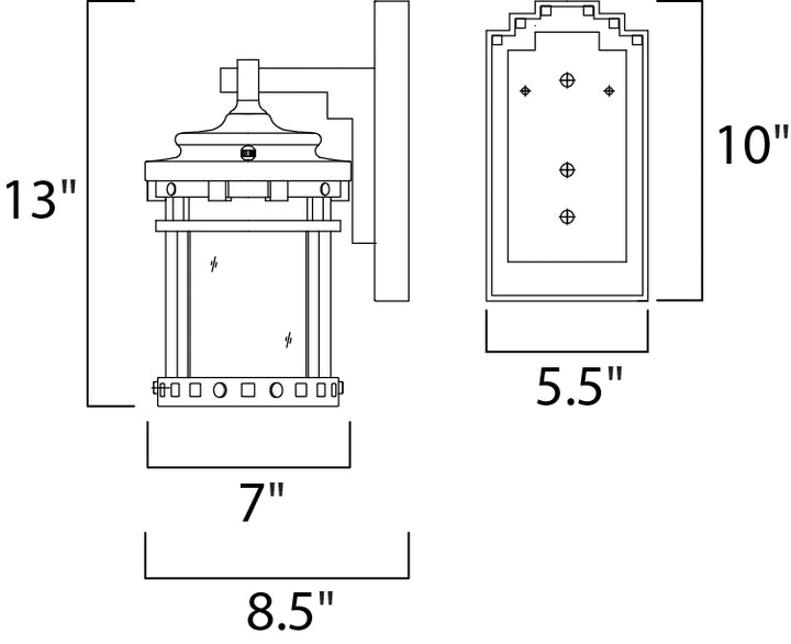 Santa Barbara VX Outdoor Wall Lantern dimensions diagram