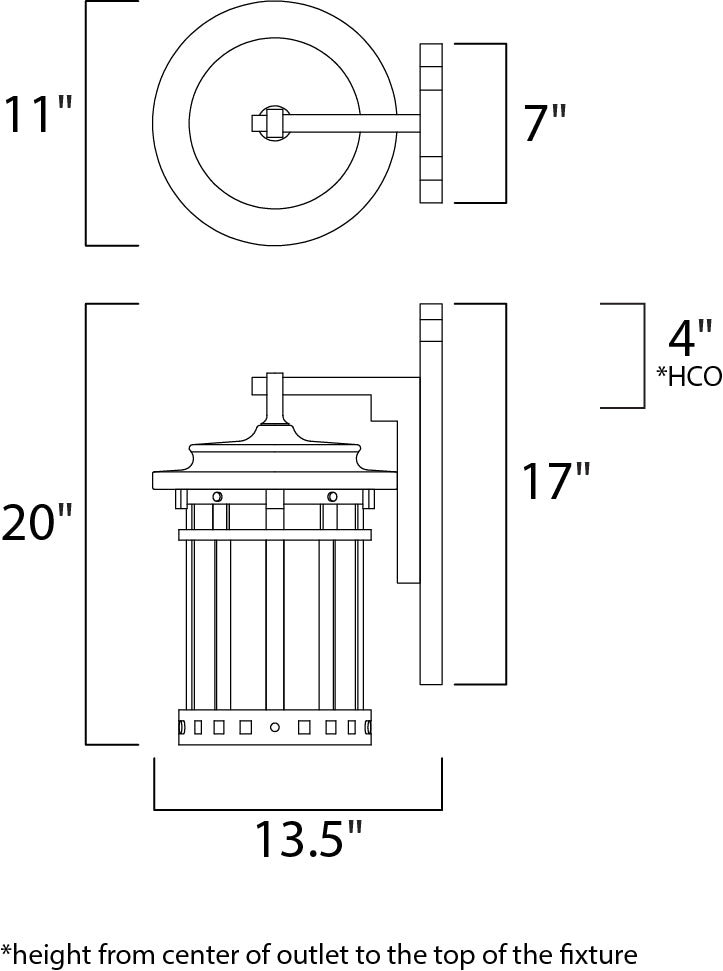 Santa Barbara VX Outdoor Wall Lantern dimensions diagram