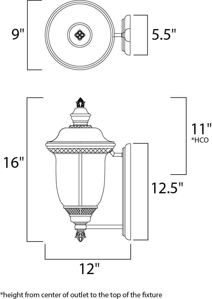 Carriage House VX Outdoor Wall Lantern dimensions diagram
