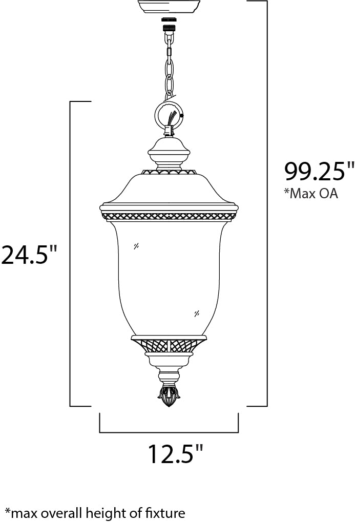 Carriage House VX 3-Light Outdoor Hanging Lan dimensions diagram