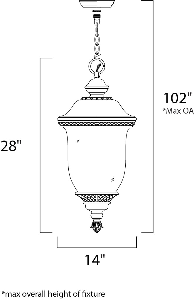 Carriage House VX 3-Light Outdoor Hanging Lan dimensions diagram