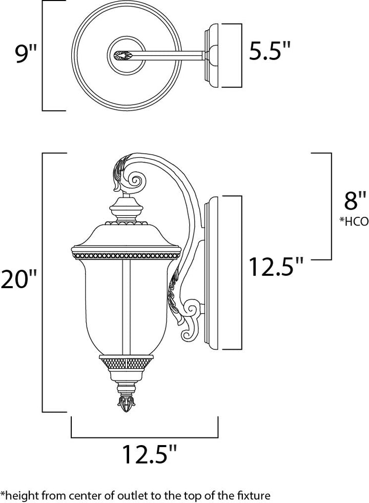 Carriage House VX Outdoor Wall Lantern dimensions diagram