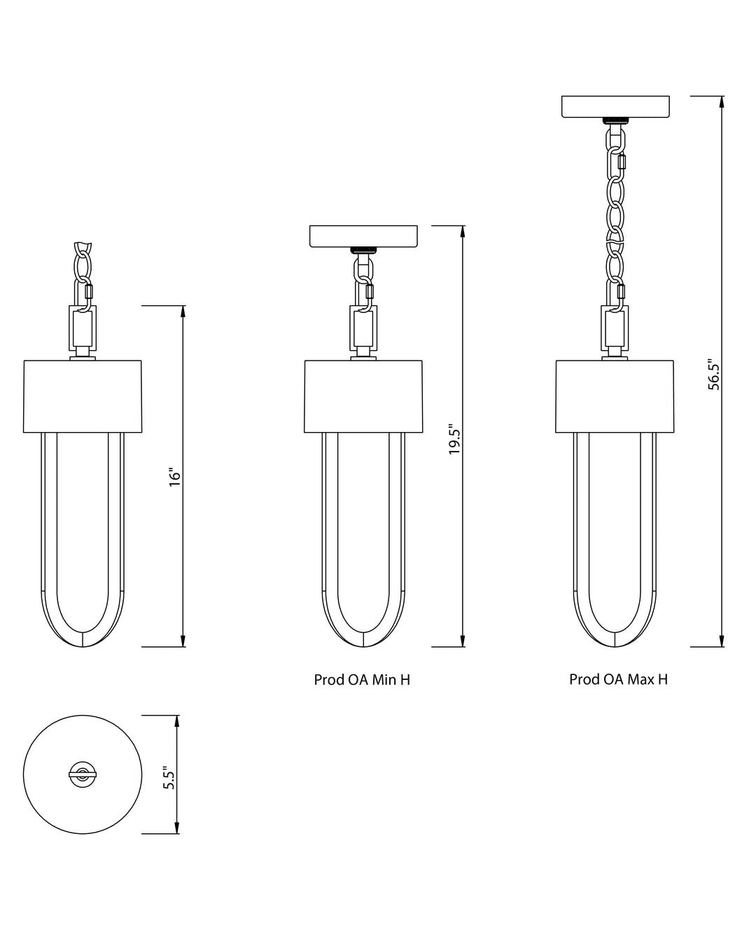 Quayside VX 14"  Outdoor LED Pendant dimensions diagram