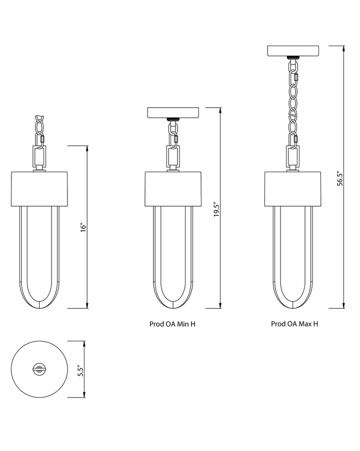 Quayside VX 14"  Outdoor LED Pendant dimensions diagram