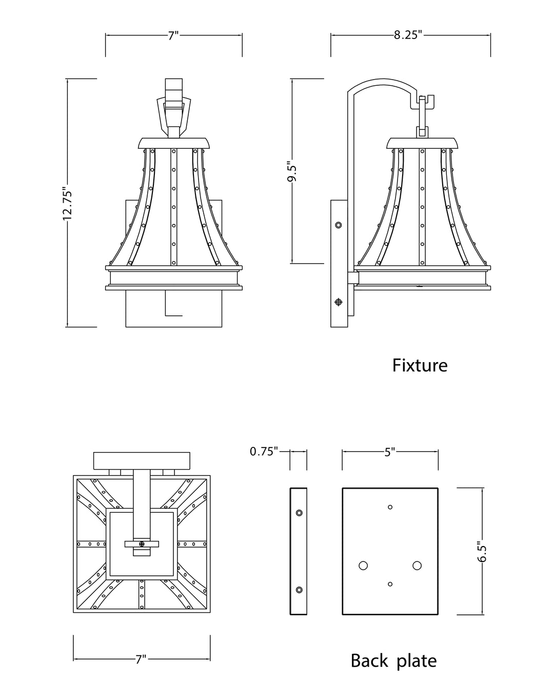 Bramwell VX Outdoor Dark Sky Wall Sconce dimensions diagram