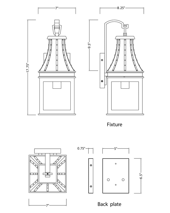 Bramwell VX Single Outdoor Wall Sconce dimensions diagram