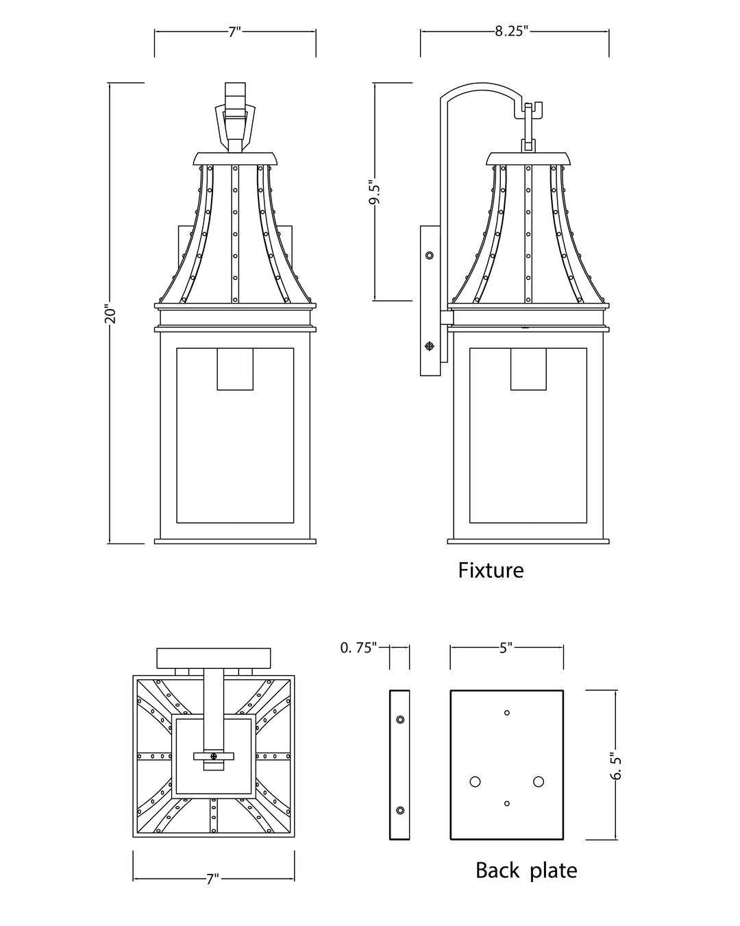 Bramwell VX Outdoor Wall Sconce dimensions diagram