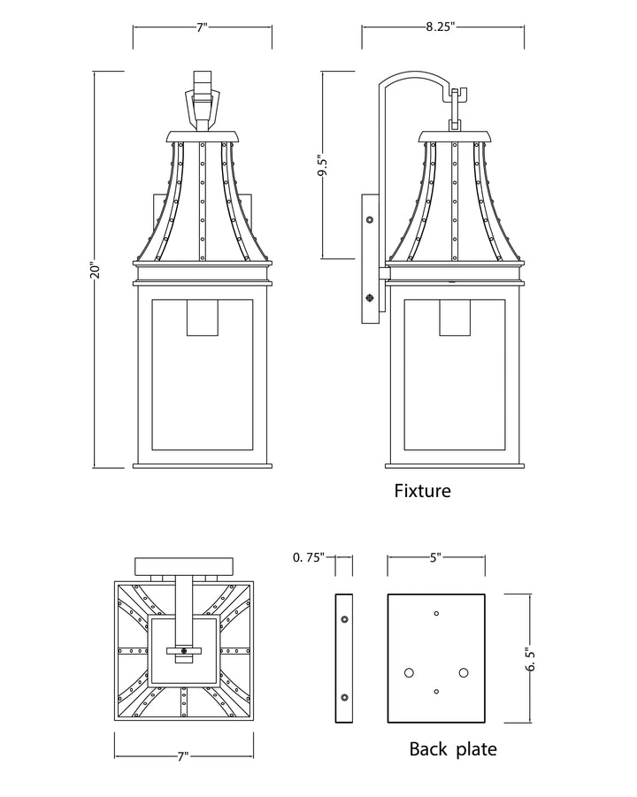 Bramwell VX Outdoor Wall Sconce dimensions diagram