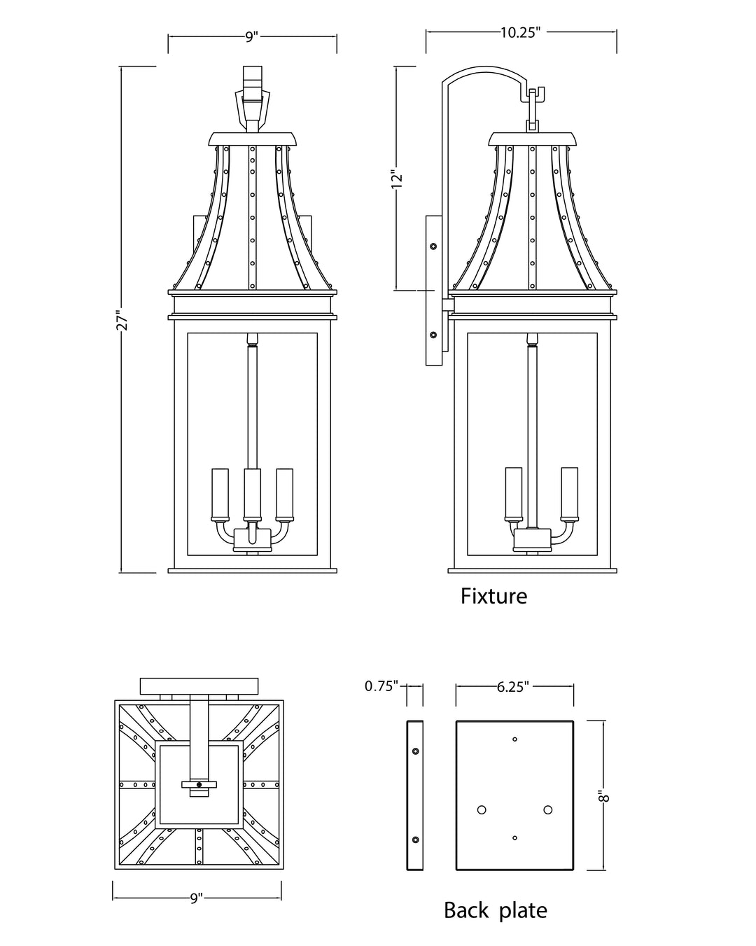 Bramwell VX Outdoor Wall Sconce dimensions diagram