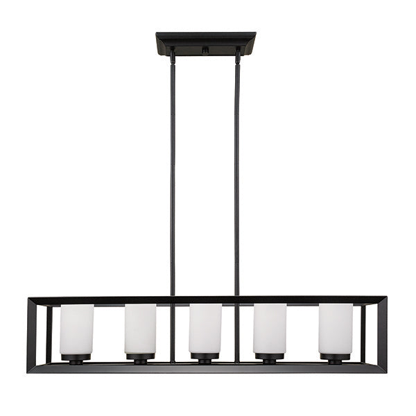Heartland 5-Light Linear Pendant in Black with Opal Glass by Russell
