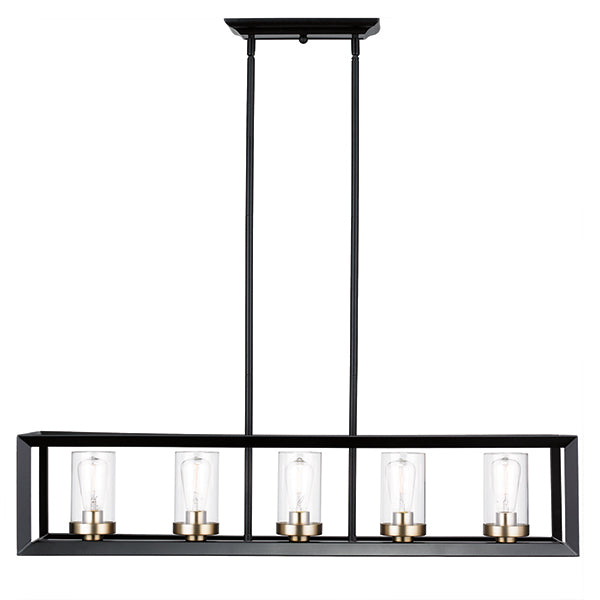 Heartland 5-Light Linear Pendant in Black and Soft Gold with Clear Glass by Russell
