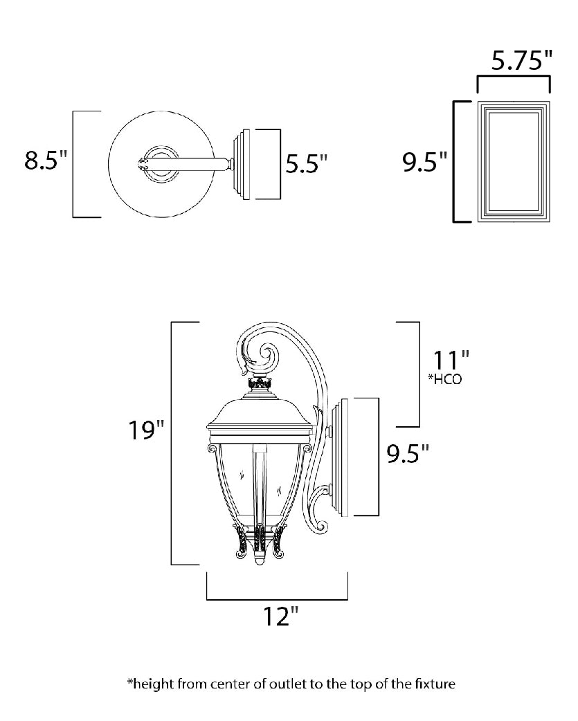 Camden VX Outdoor Wall Lantern dimensions diagram