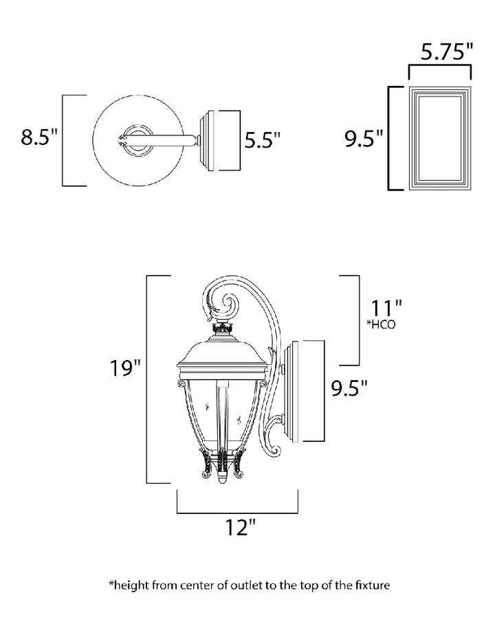 Camden VX Outdoor Wall Lantern dimensions diagram
