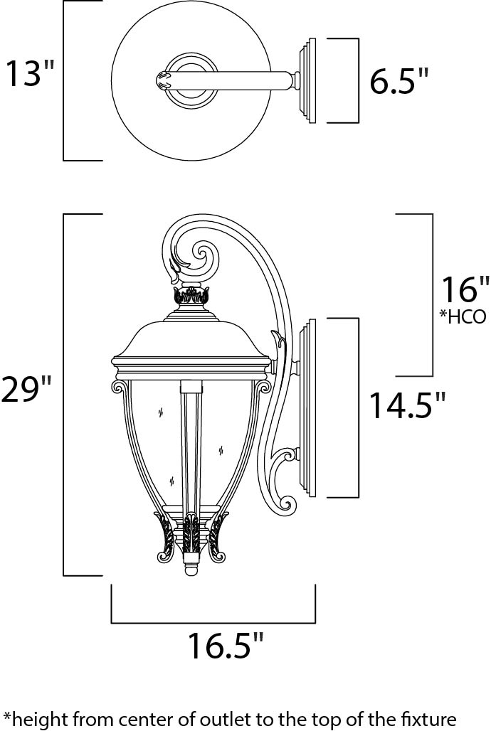 Camden VX Outdoor Wall Lantern dimensions diagram