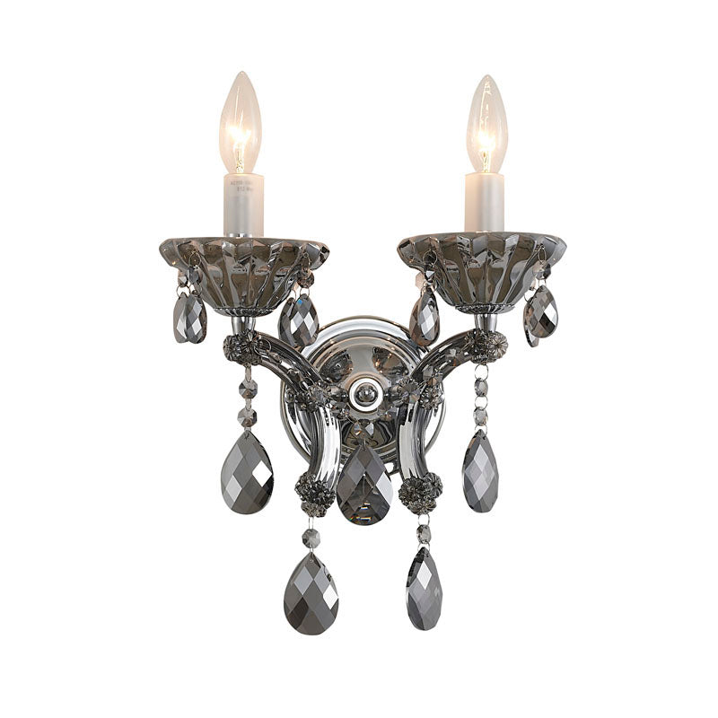 Clear Crystal Two Arm Wall Sconce with Hardware in Smoke Crystal by Bethel