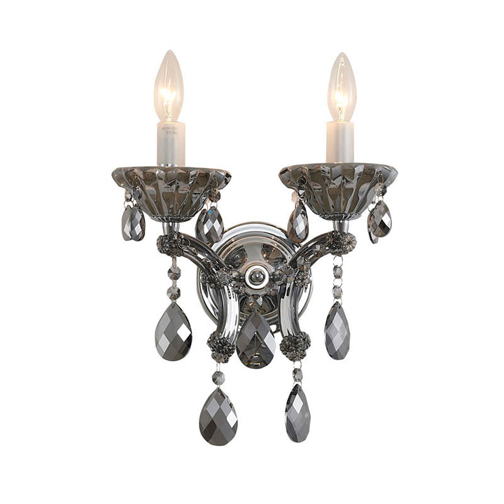 Clear Crystal Two Arm Wall Sconce with Hardware in Smoke Crystal by Bethel