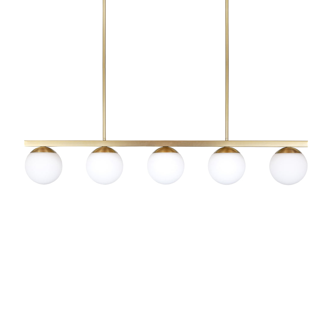 Eclipse 5-Light Linear Pendant in Soft Gold with Opal Glass by Russell