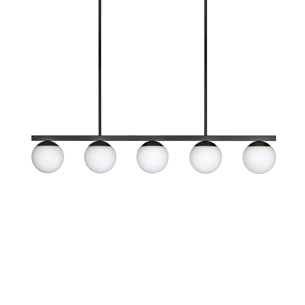 Eclipse 5-Light Linear Pendant in Black with Opal Glass by Russell