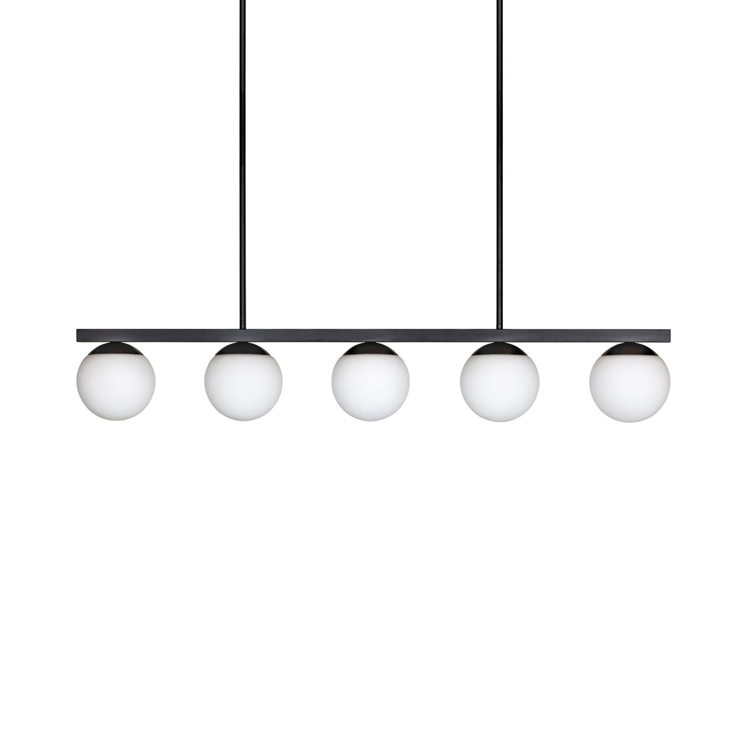 Eclipse 5-Light Linear Pendant in Black with Opal Glass by Russell