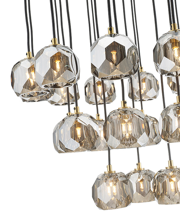 Gold Flushed Frame Chandelier with Hanging Smoke Glass Pendants by Bethel - view 2