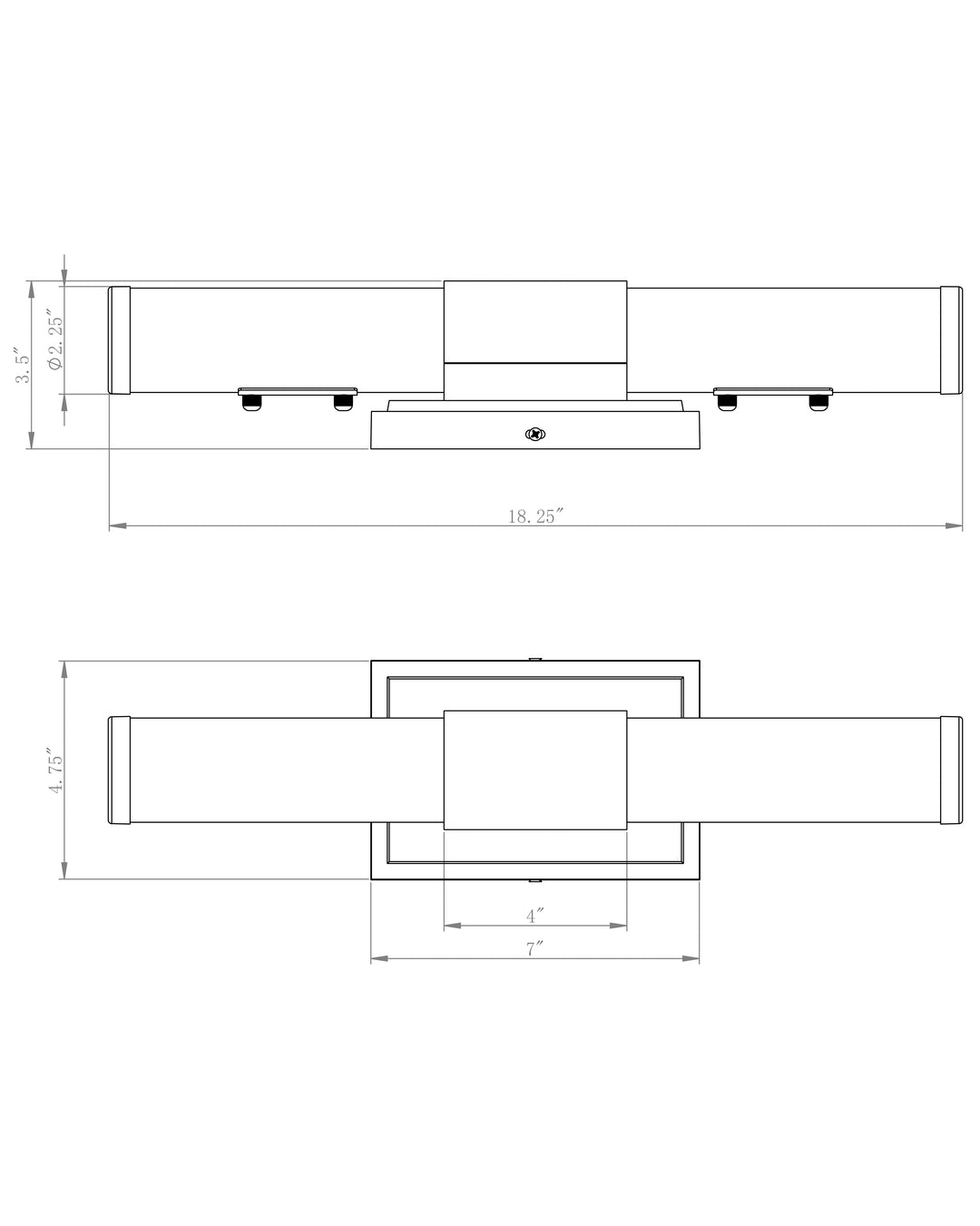 Optic LED Bath Vanity dimensions diagram
