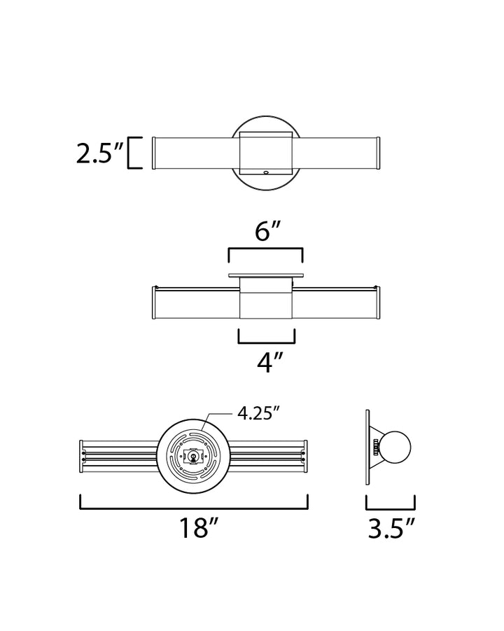 Tubo LED Bath Vanity dimensions diagram