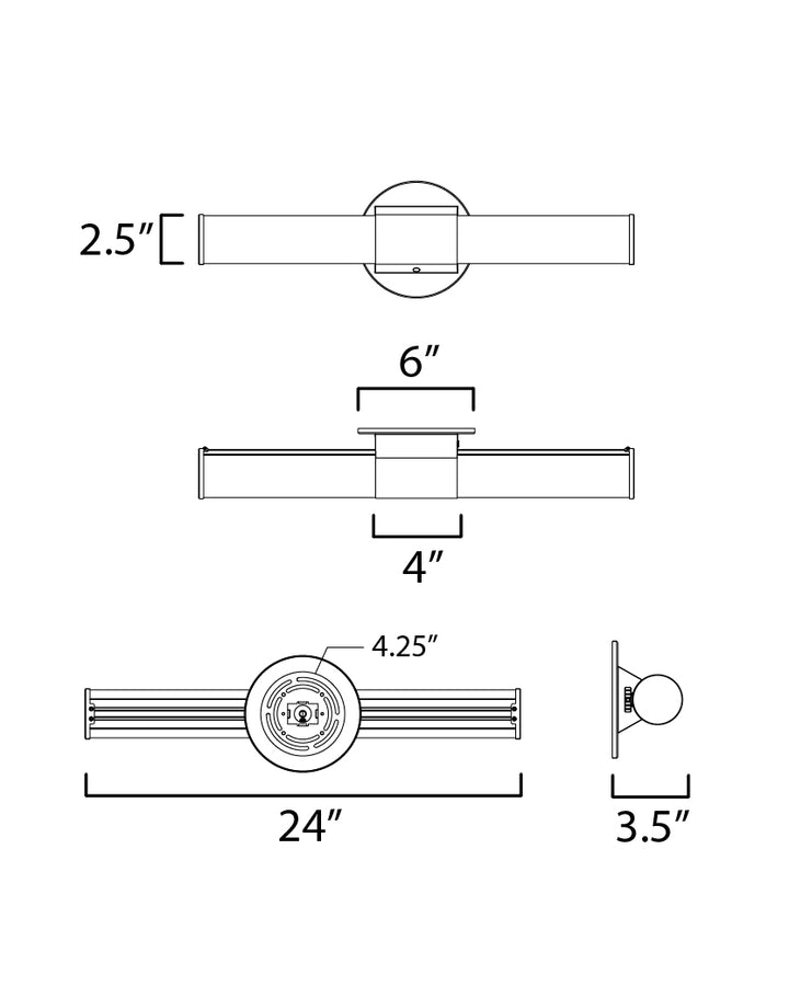 Tubo LED Bath Vanity dimensions diagram