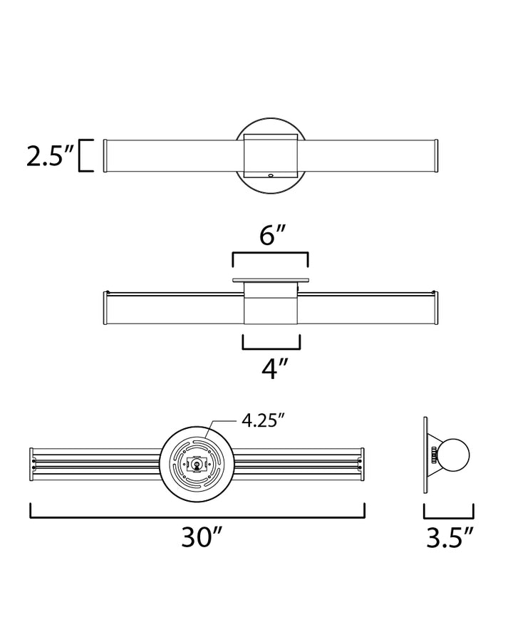 Tubo LED Bath Vanity dimensions diagram